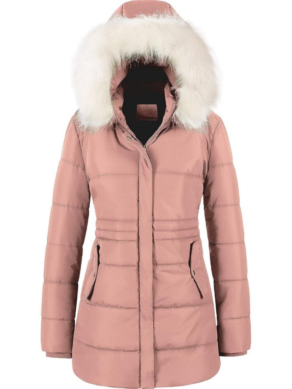 Cozy Women's Waterproof Puffer Jacket - Long Snow Parka with Removable Fur Hood
